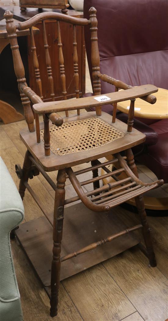 A Victorian beech childs high chair,